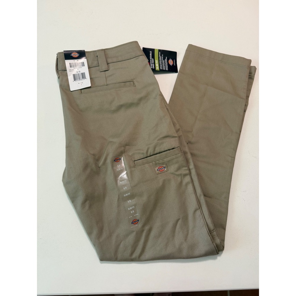 Dickies Women Flex Stretch Double Knee Pant Slim Fit Khaki FP811DS 6 R New
